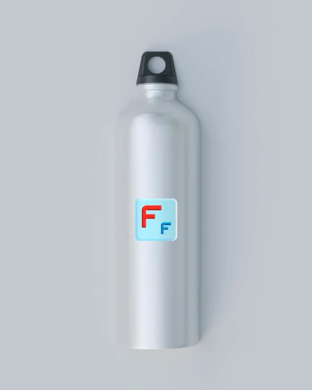 Botella de aluminio con el logo de Fun Fashion. DTF UV a todo color (simulación)