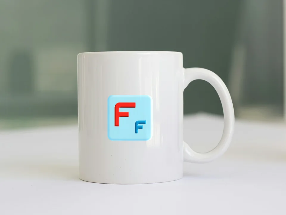 Taza blanca con el logo de Fun Fashion a todo color